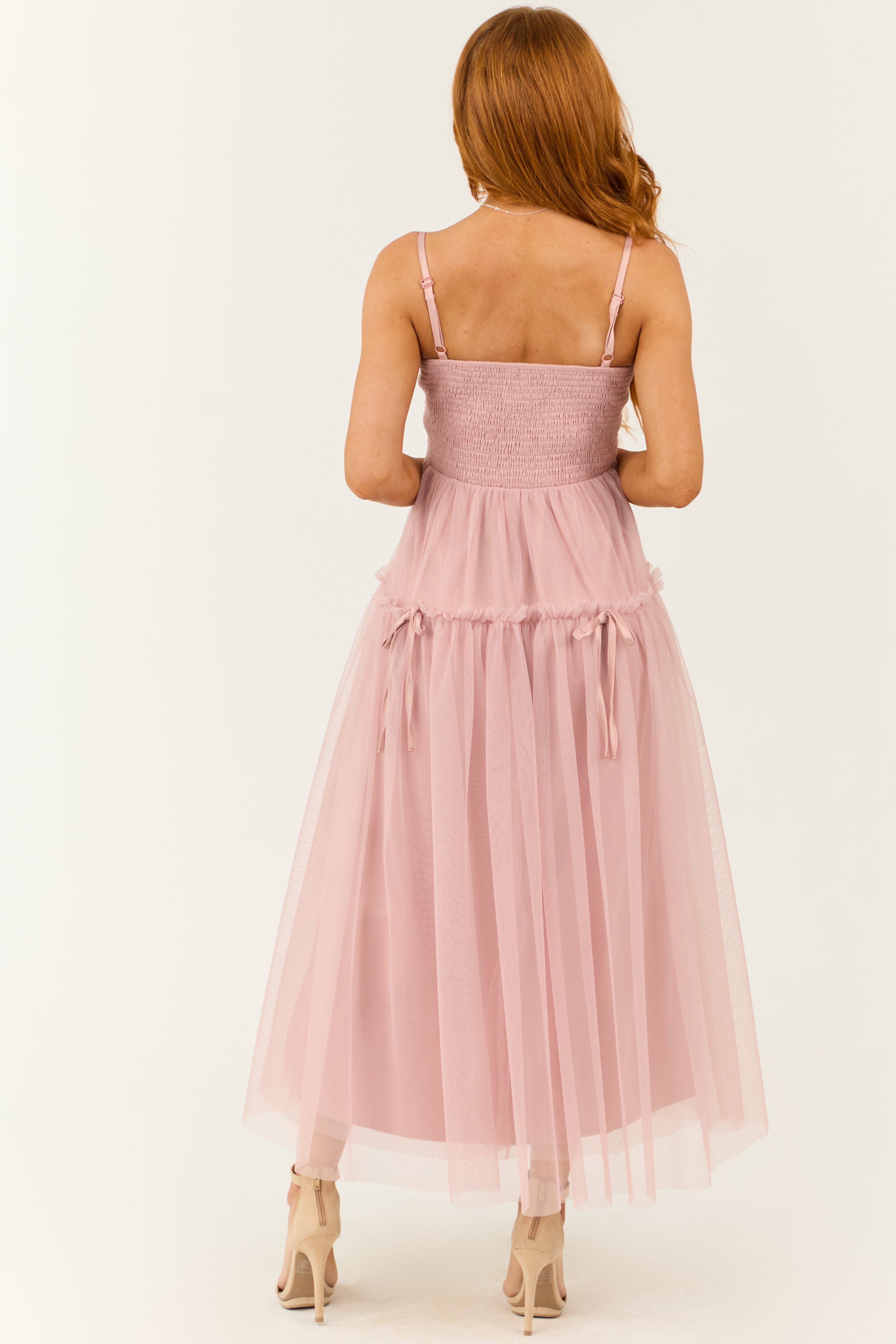 Dusty Blush Square Neck Ruched Maxi Dress