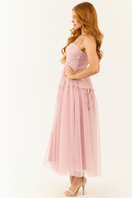 Dusty Blush Square Neck Ruched Maxi Dress