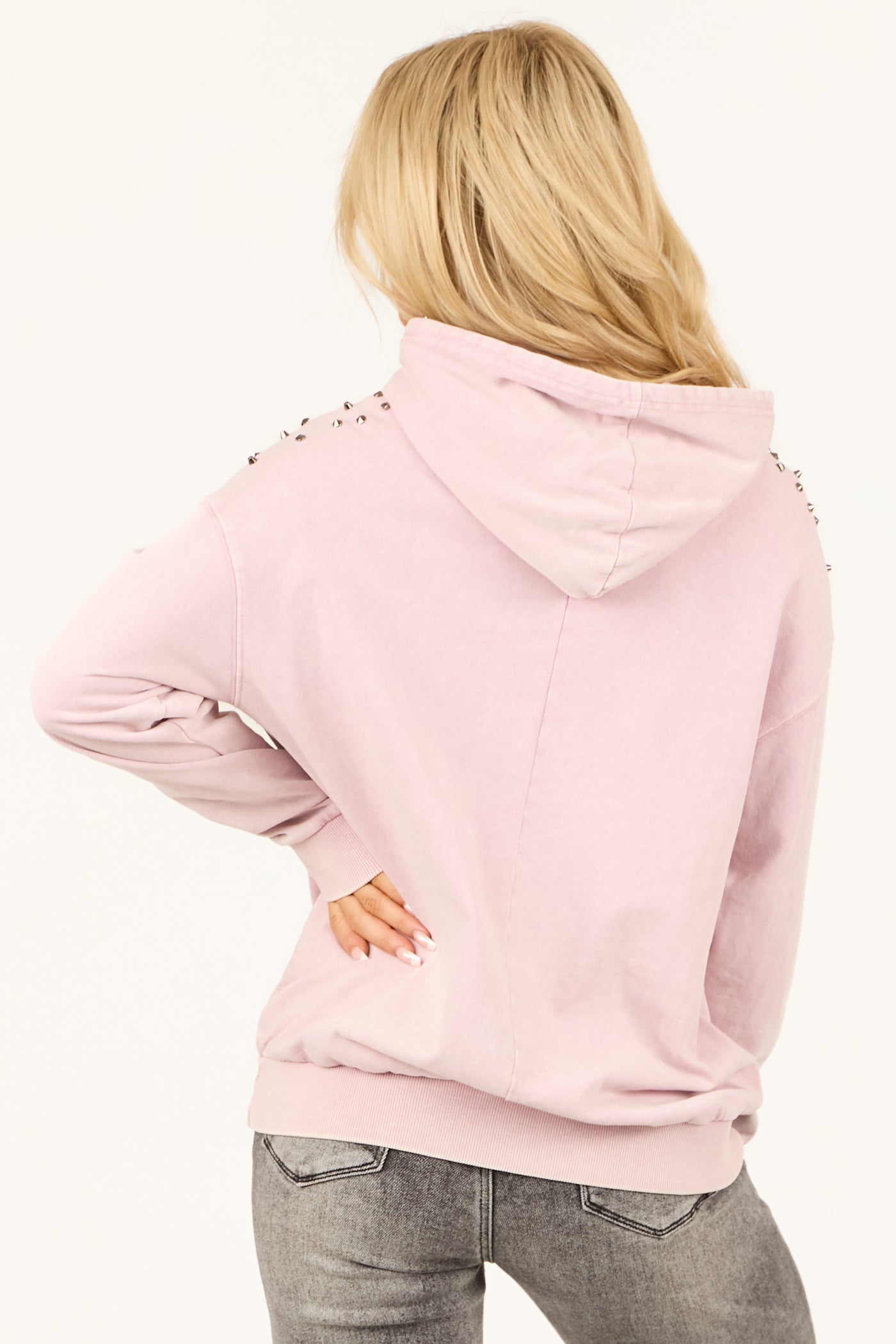 Dusty Blush Stud Detail Mineral Wash Hoodie