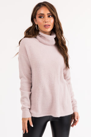 Dusty Blush Turtleneck Chenille Knit Sweater