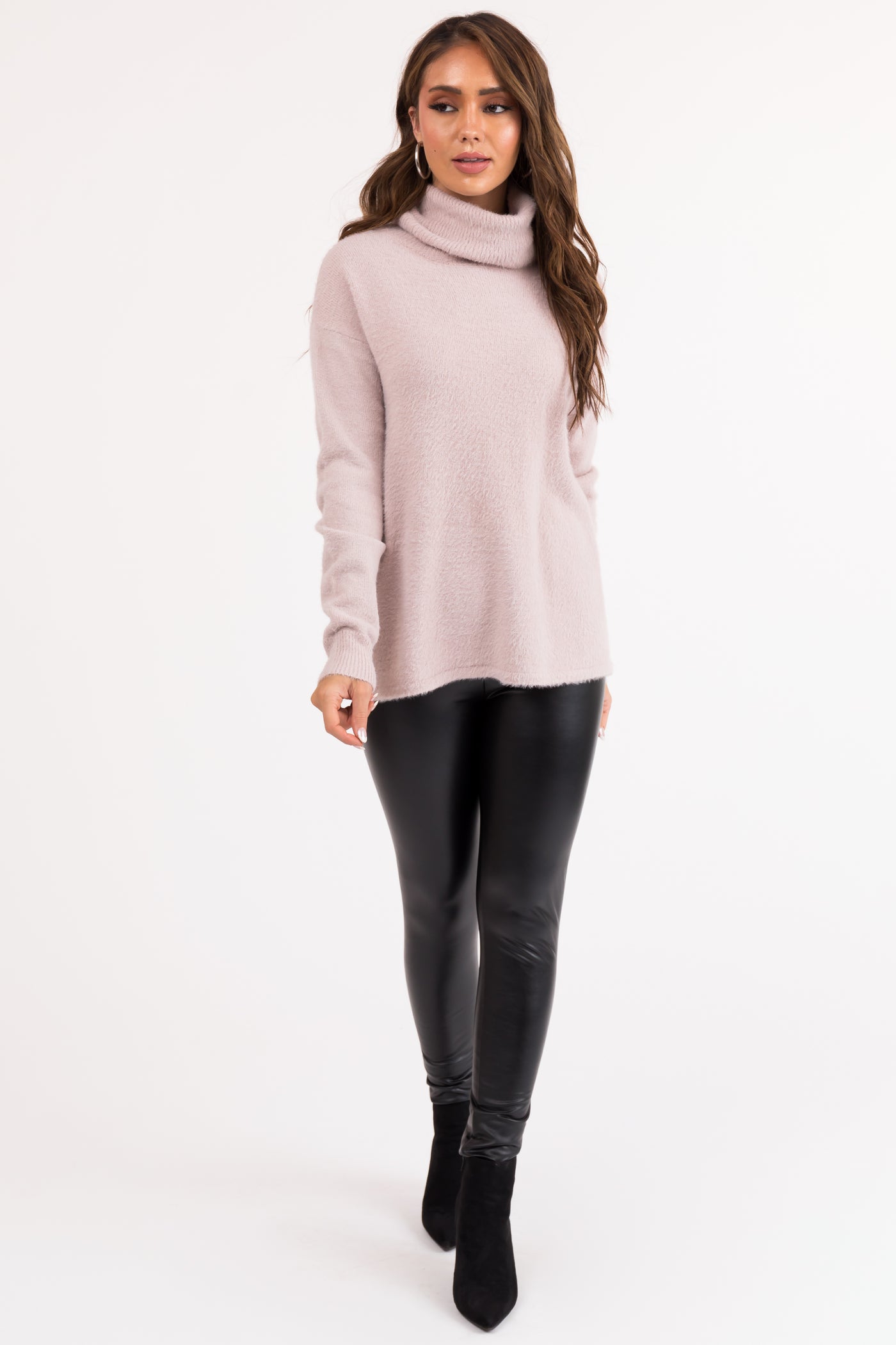 Dusty Blush Turtleneck Chenille Knit Sweater