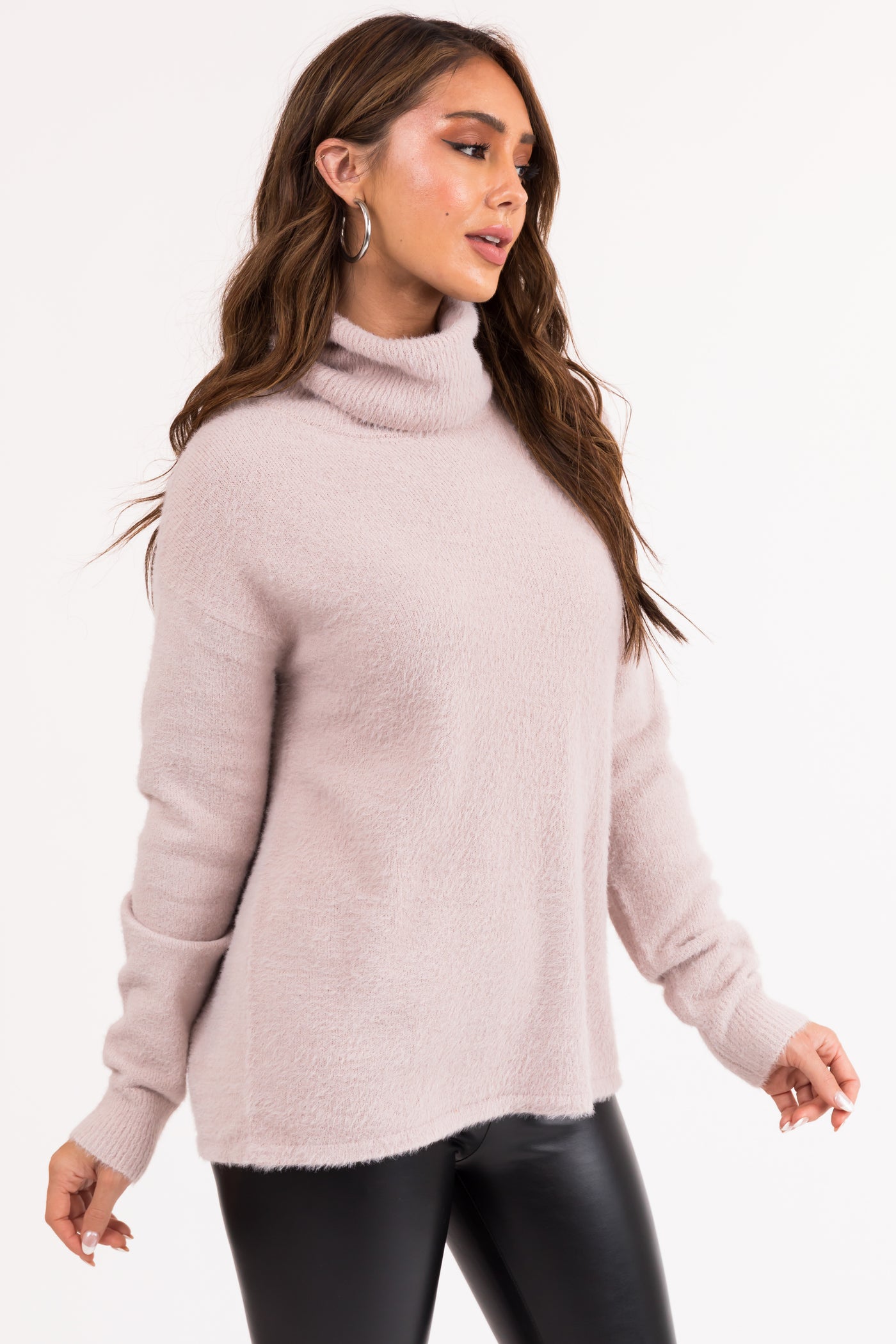 Dusty Blush Turtleneck Chenille Knit Sweater