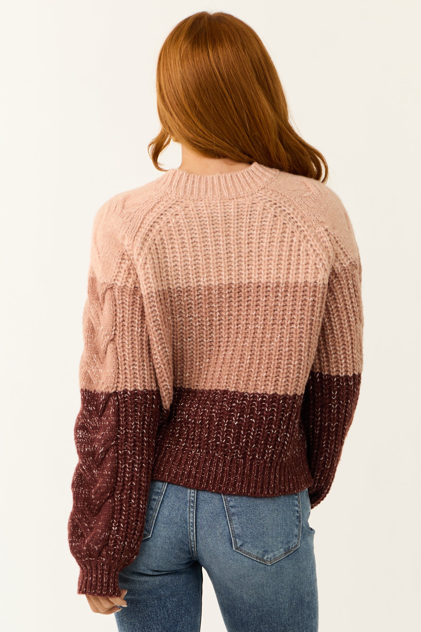 Dusty Blush and Eggplant Colorblock Sweater