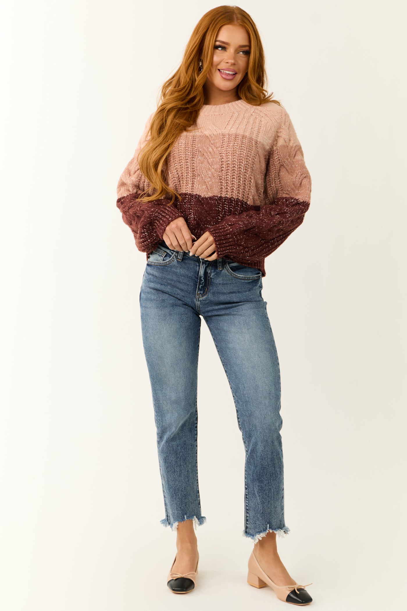 Dusty Blush and Eggplant Colorblock Sweater