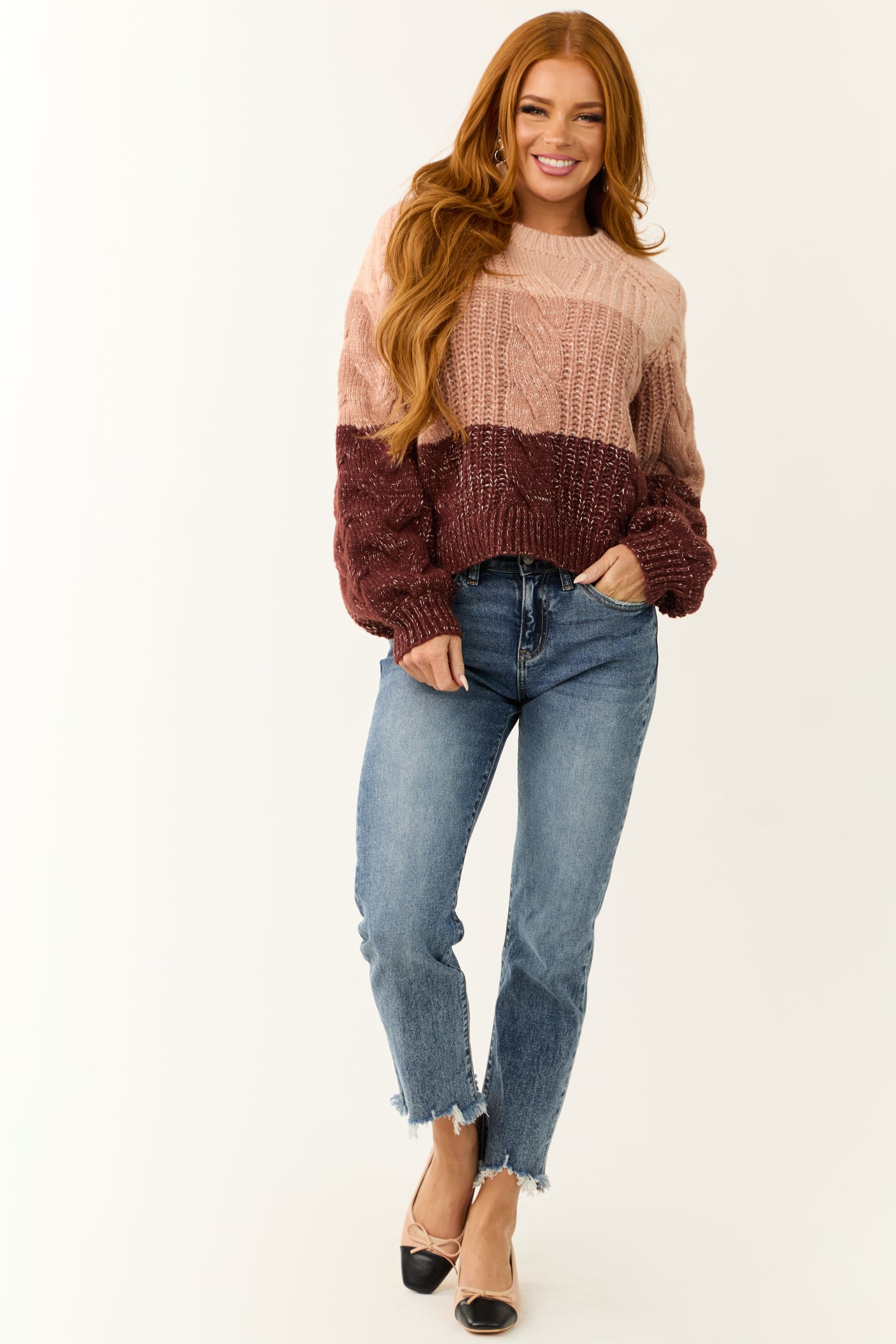 Dusty Blush and Eggplant Colorblock Sweater