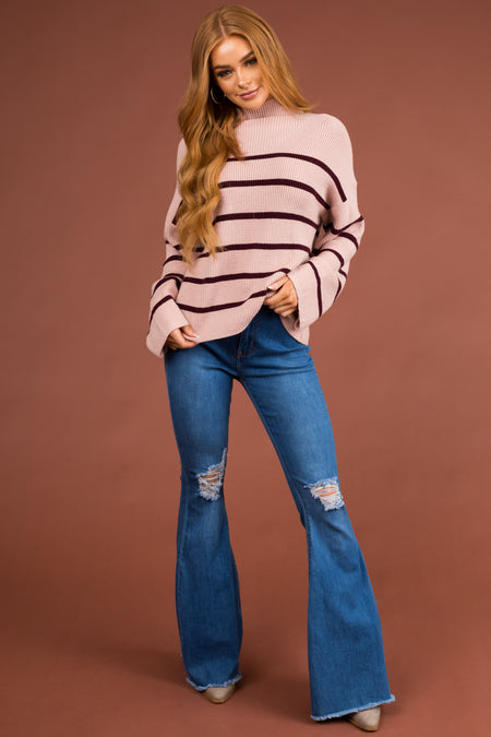 Dusty Blush and Eggplant Stripped Knit Sweater