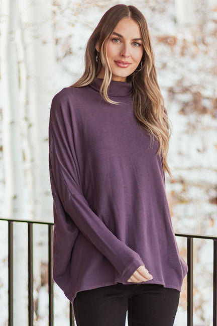 Dusty Grape Turtleneck Dolman Sleeve Top