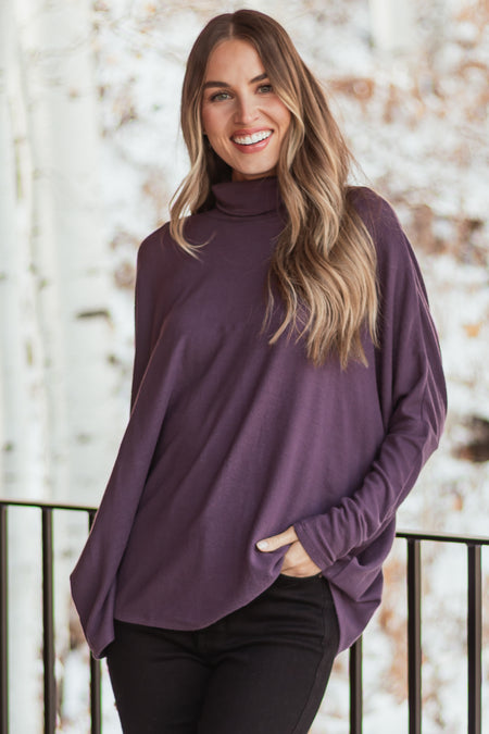 Dusty Grape Turtleneck Dolman Sleeve Top