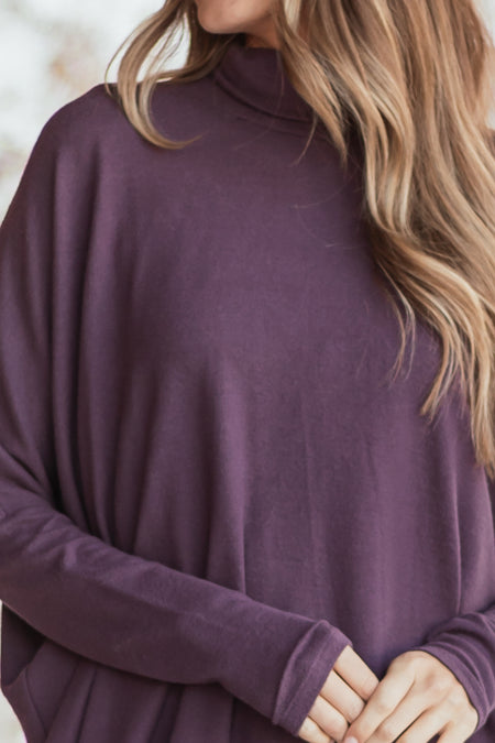 Dusty Grape Turtleneck Dolman Sleeve Top