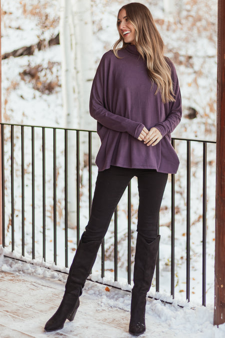 Dusty Grape Turtleneck Dolman Sleeve Top