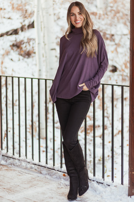 Dusty Grape Turtleneck Dolman Sleeve Top