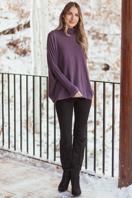 Dusty Grape Turtleneck Dolman Sleeve Top