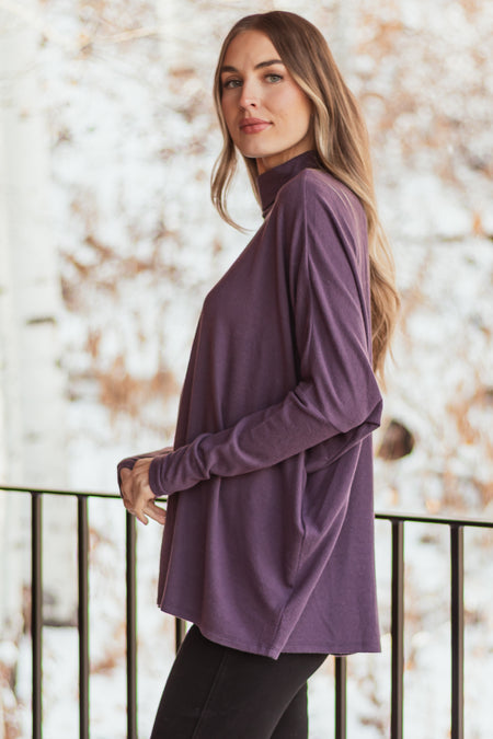 Dusty Grape Turtleneck Dolman Sleeve Top