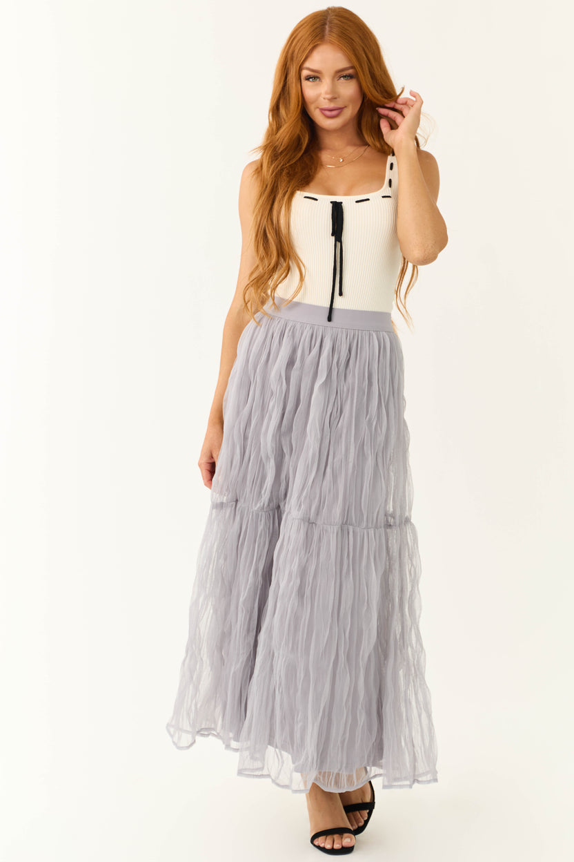 Dusty Lavender Tulle Plisse Maxi Skirt