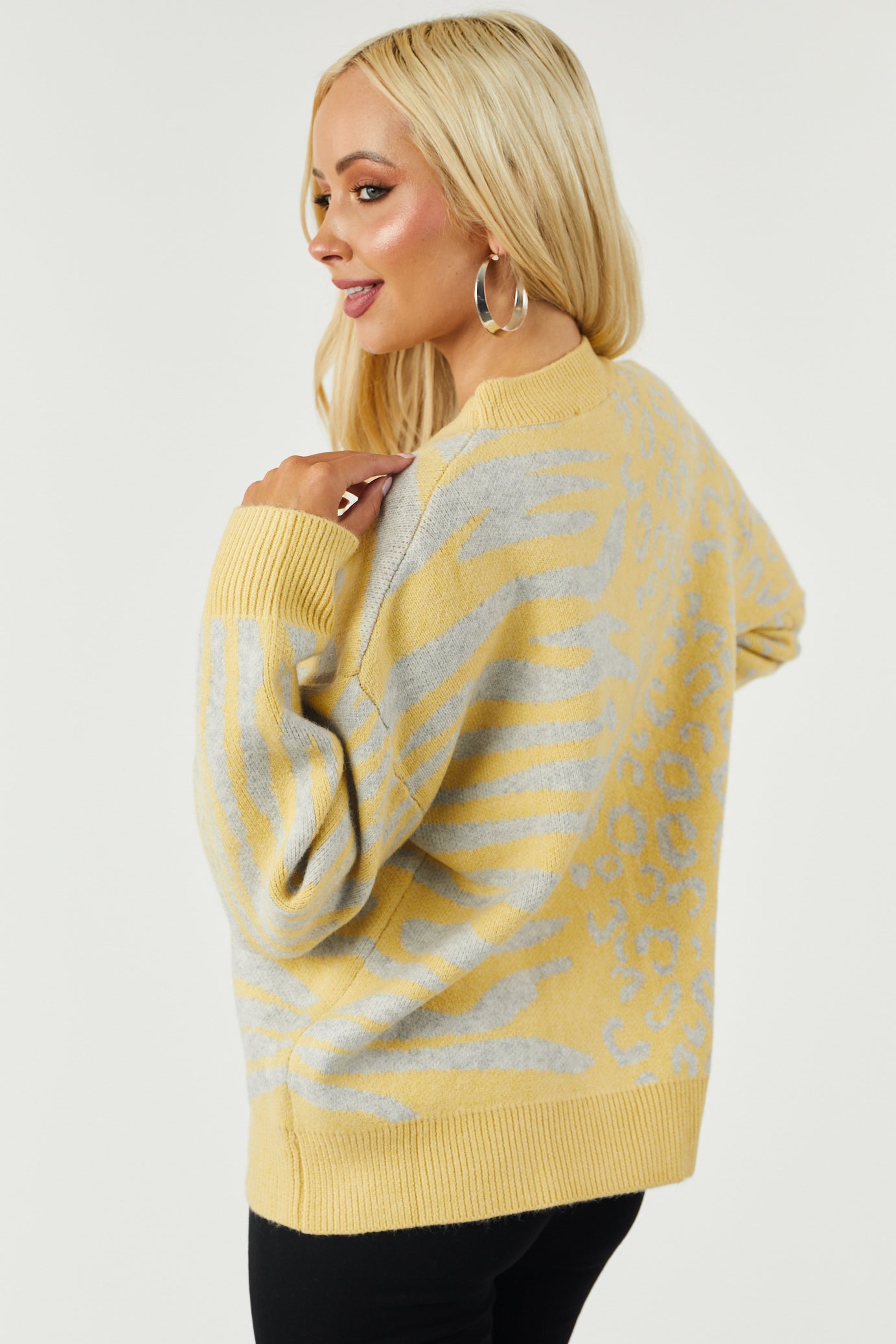 Dusty Lemon Leopard and Zebra Long Sleeve Sweater