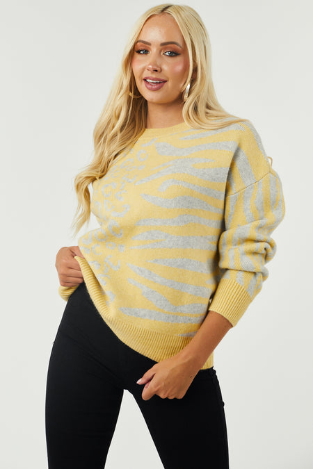 Dusty Lemon Leopard and Zebra Long Sleeve Sweater