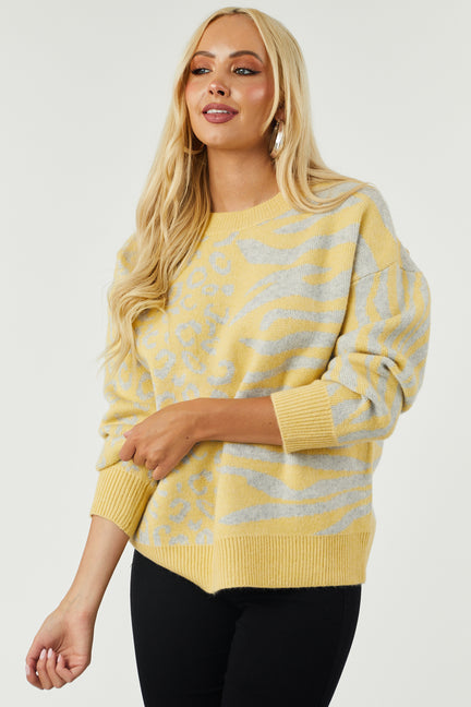 Dusty Lemon Leopard and Zebra Long Sleeve Sweater