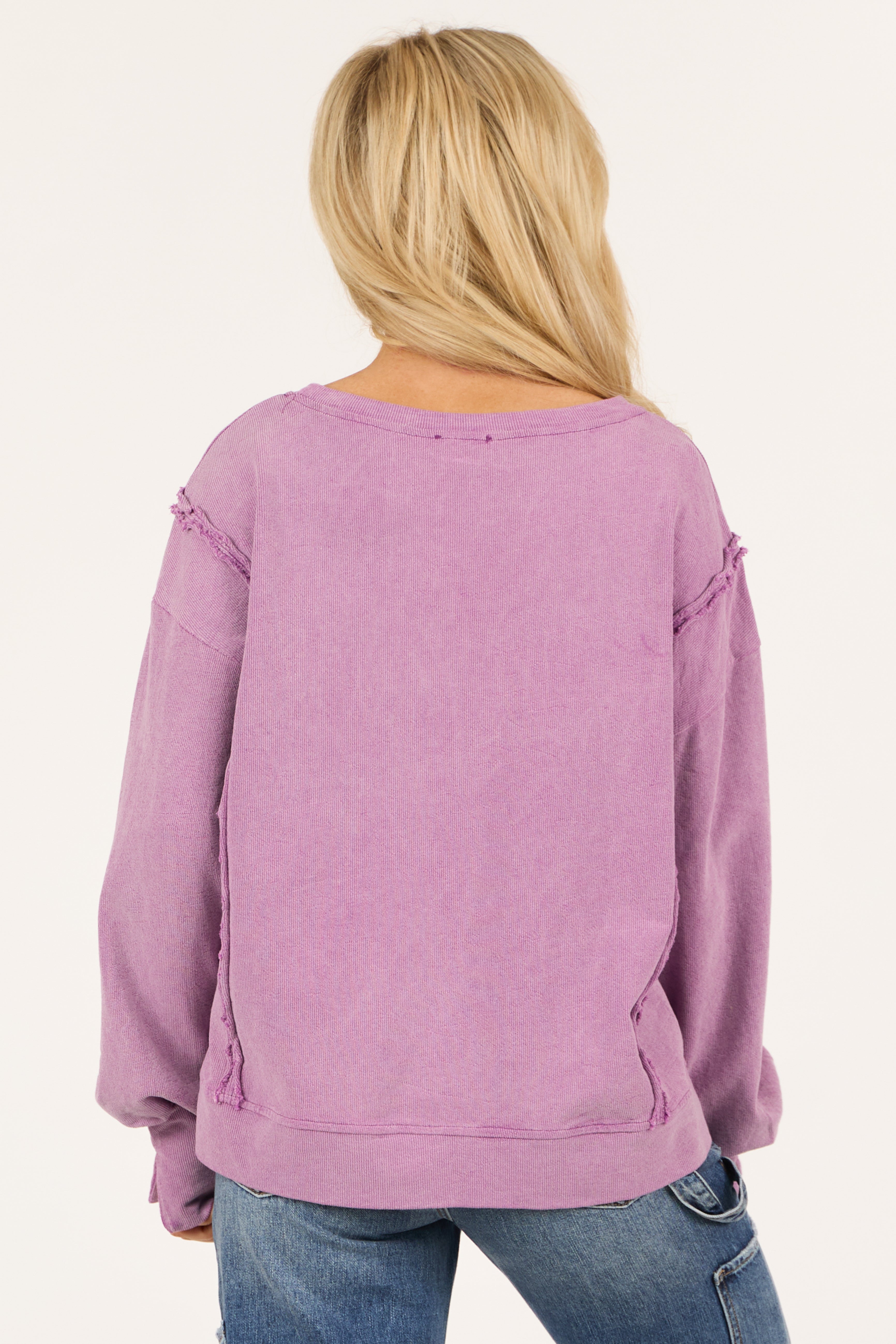 Dusty Lilac Mineral Wash Rib Knit Long Sleeve Top