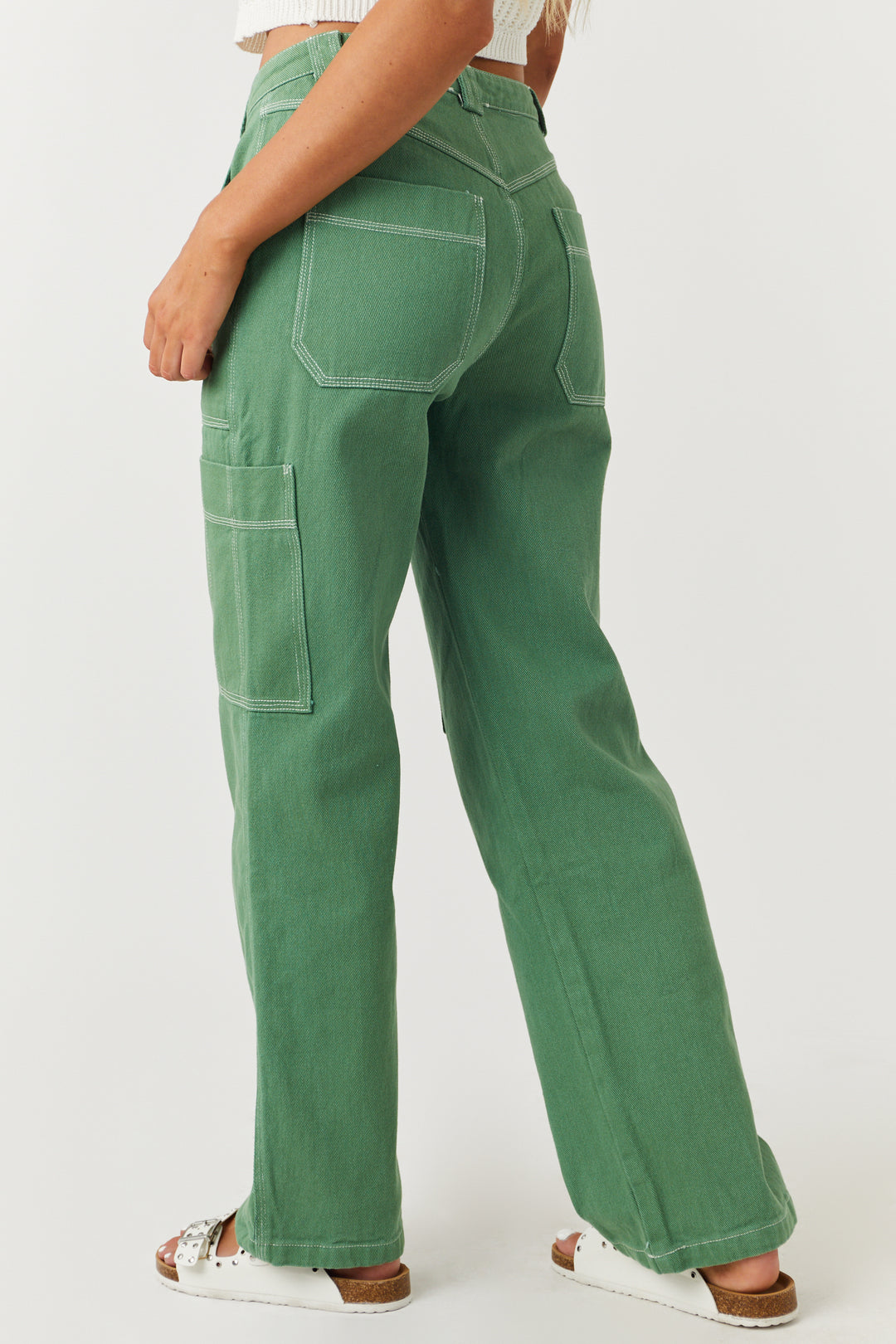 Dusty Olive Wide Cargo White | with Leg Lime Pants Stitching Lush