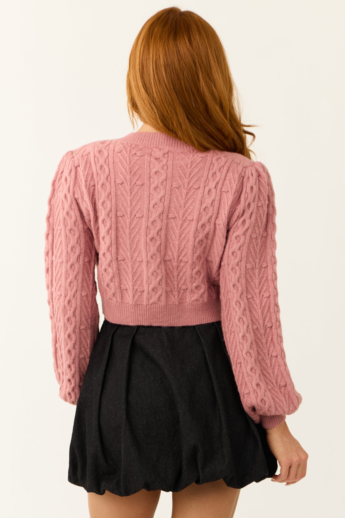 Dusty Rose Bow Tie Front Knit Cardigan