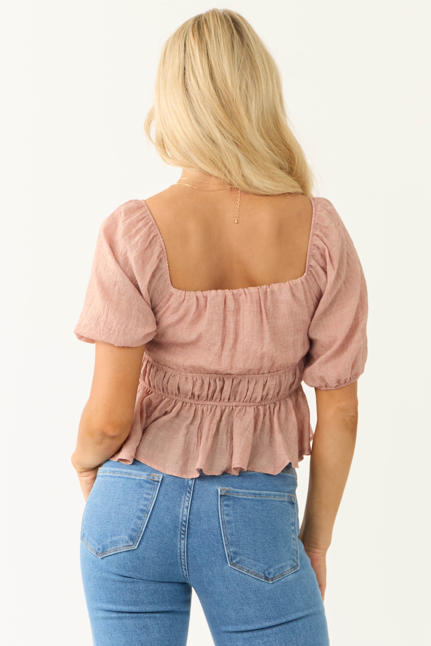 Dusty Rose Square Neck Peplum Blouse