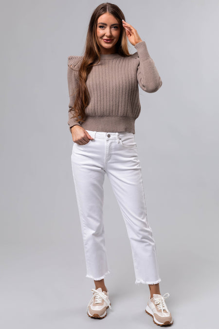 Dusty Walnut Pleated Shoulder Knit Sweater