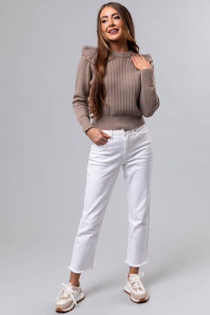 Dusty Walnut Pleated Shoulder Knit Sweater