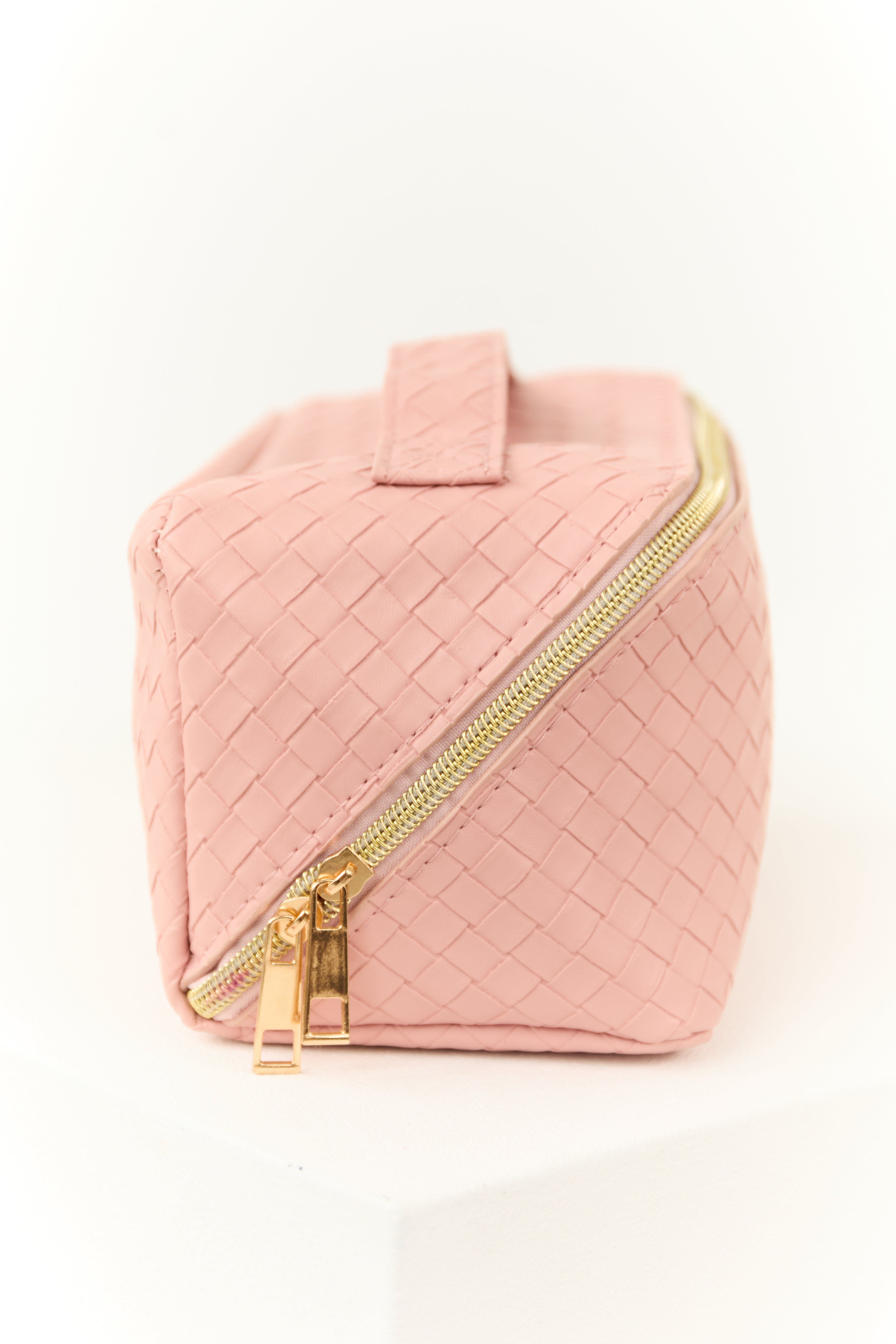 Dusty Blush Braided Faux Leather Makeup Bag