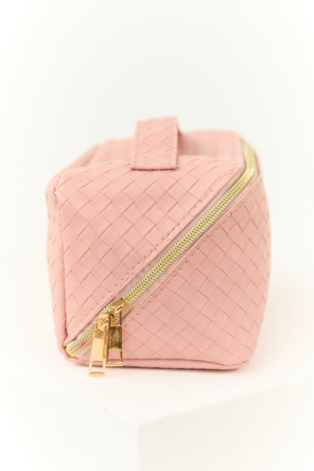 Dusty Blush Braided Faux Leather Makeup Bag