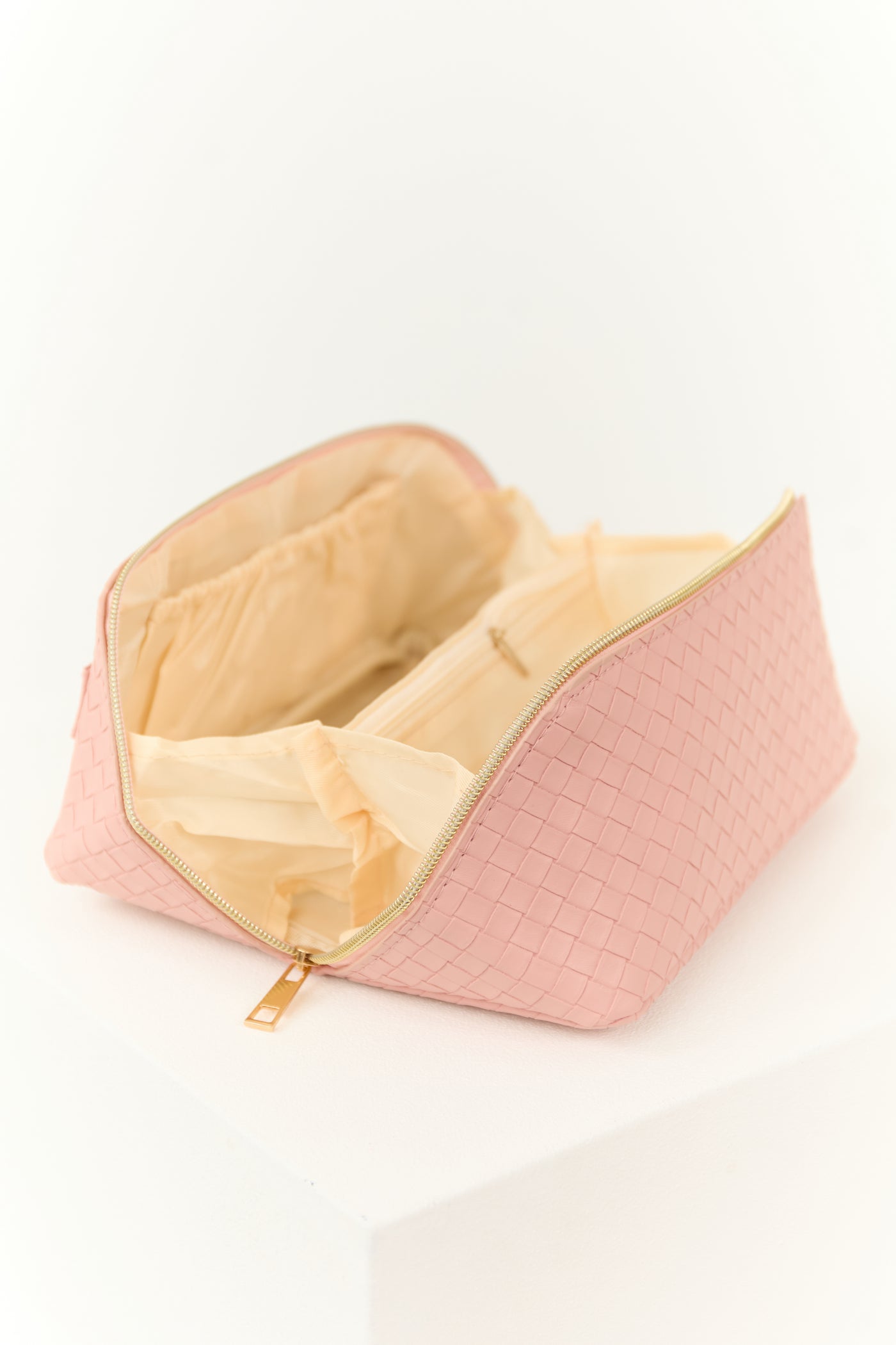 Dusty Blush Braided Faux Leather Makeup Bag