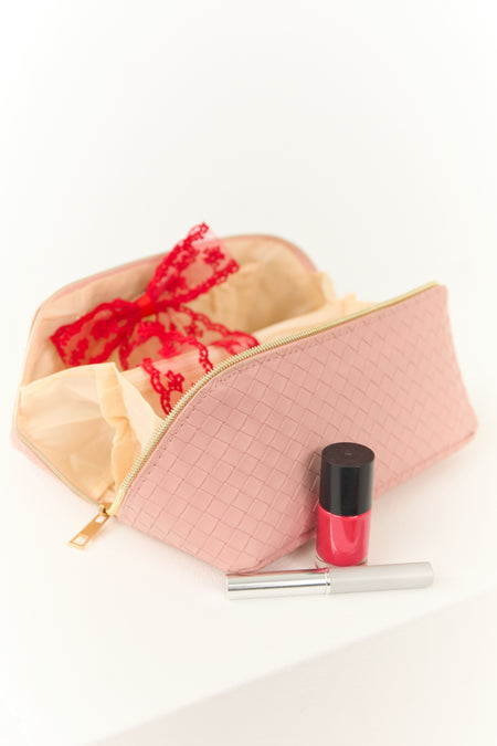 Dusty Blush Braided Faux Leather Makeup Bag