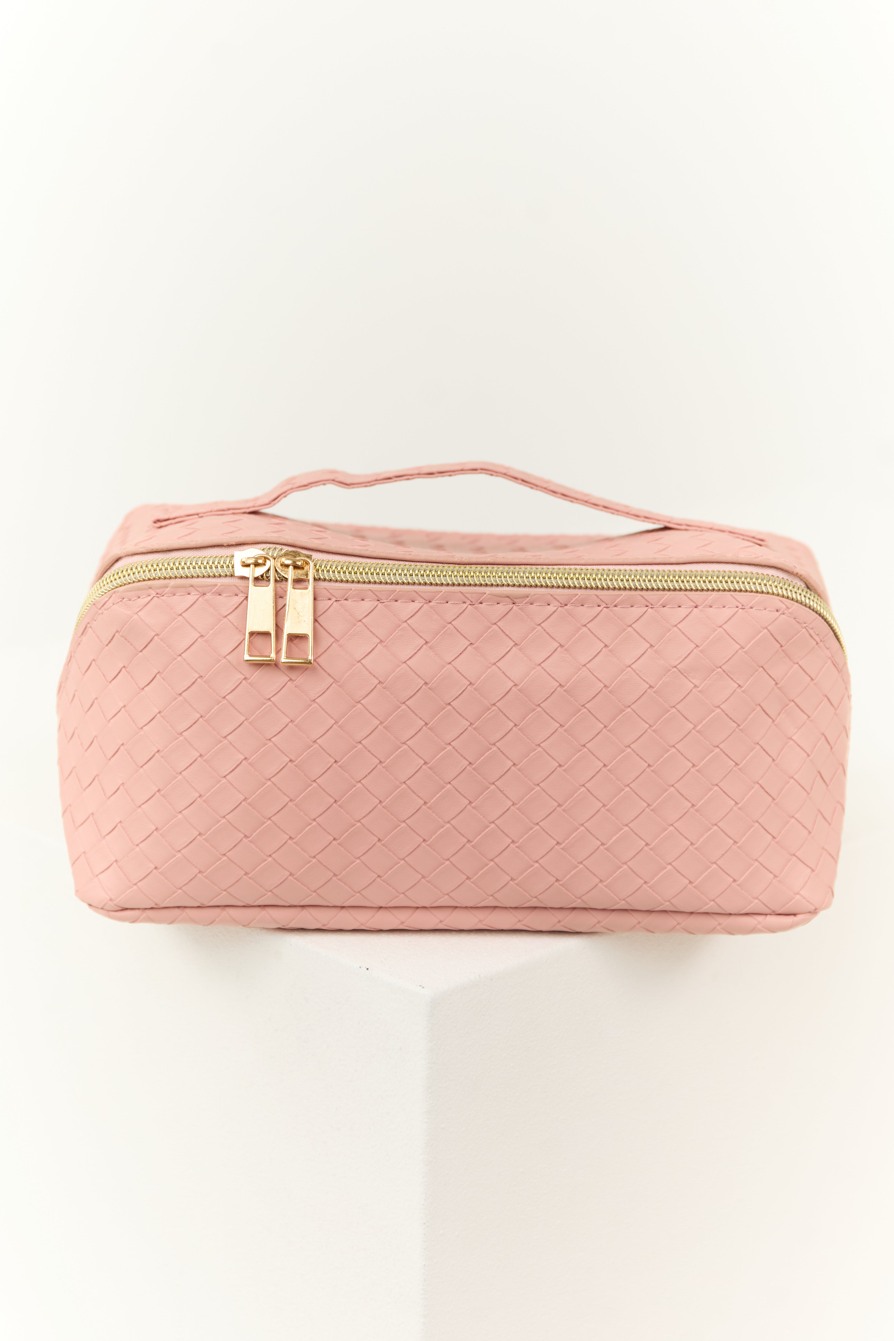 Dusty Blush Braided Faux Leather Makeup Bag