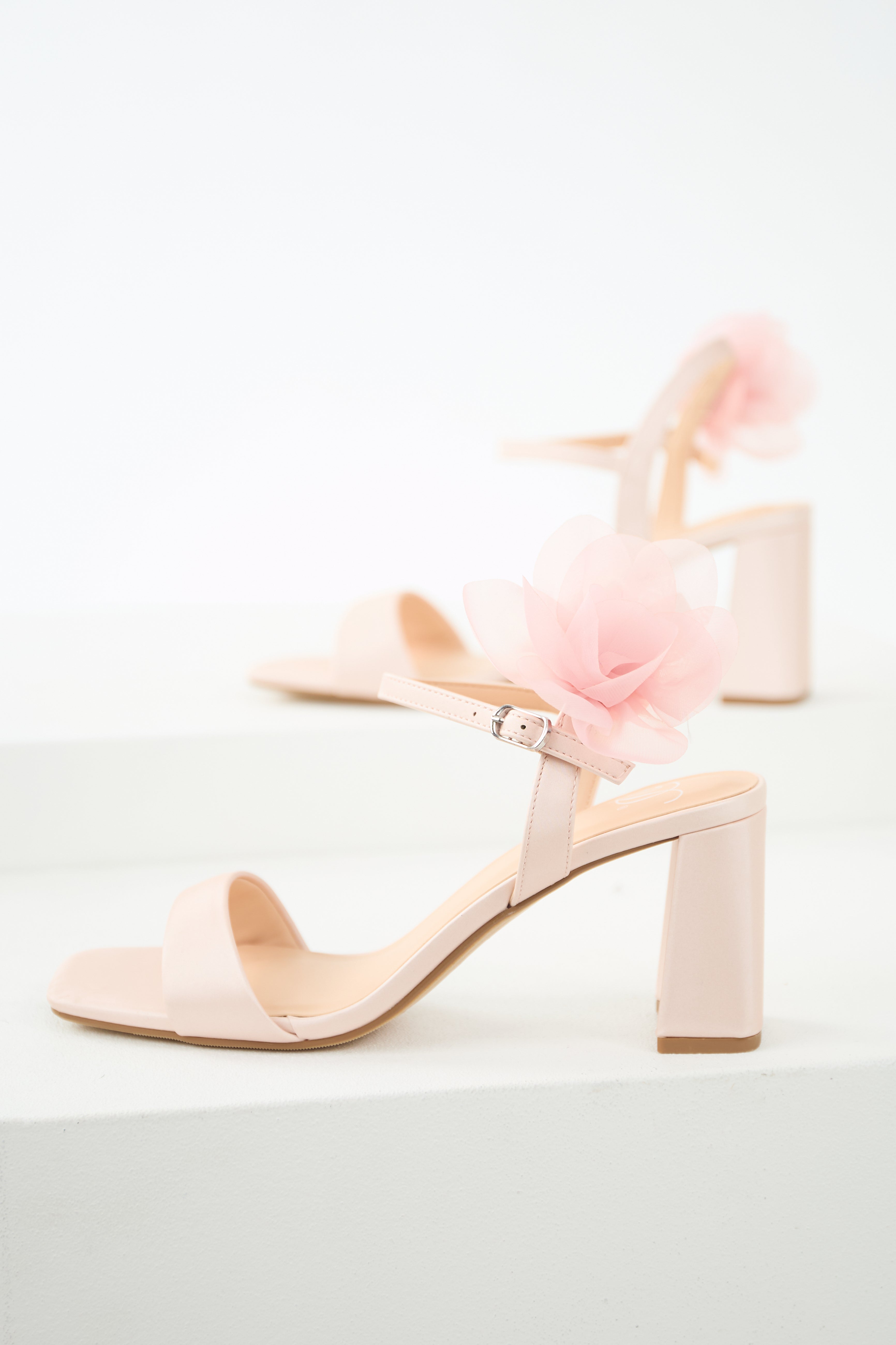 Dusty Blush Floral Detail Open Toed Heels