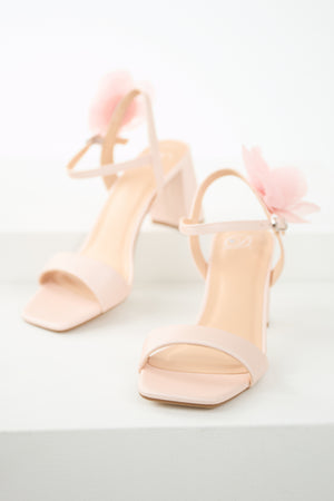 Dusty Blush Floral Detail Open Toed Heels