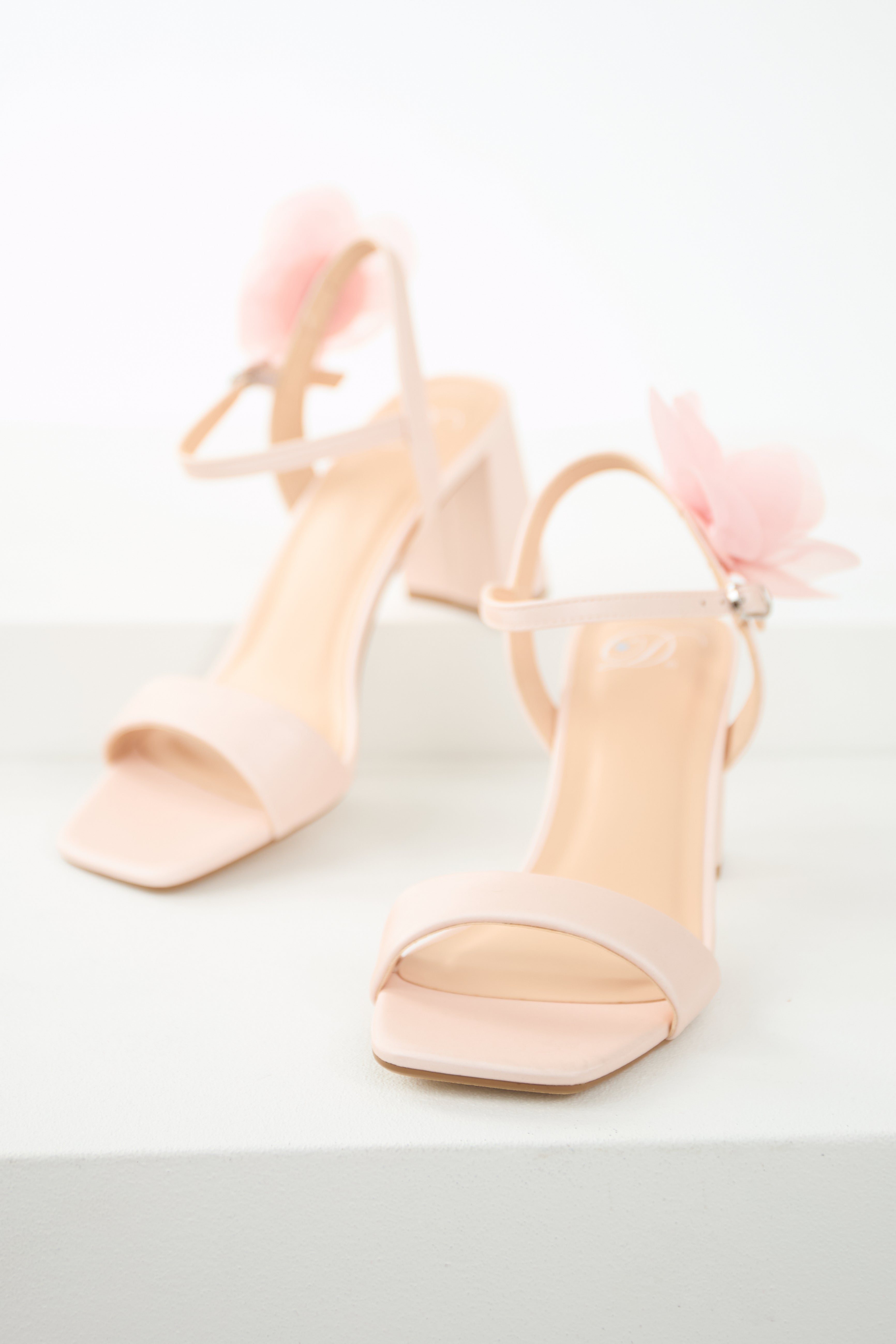 Dusty Blush Floral Detail Open Toed Heels