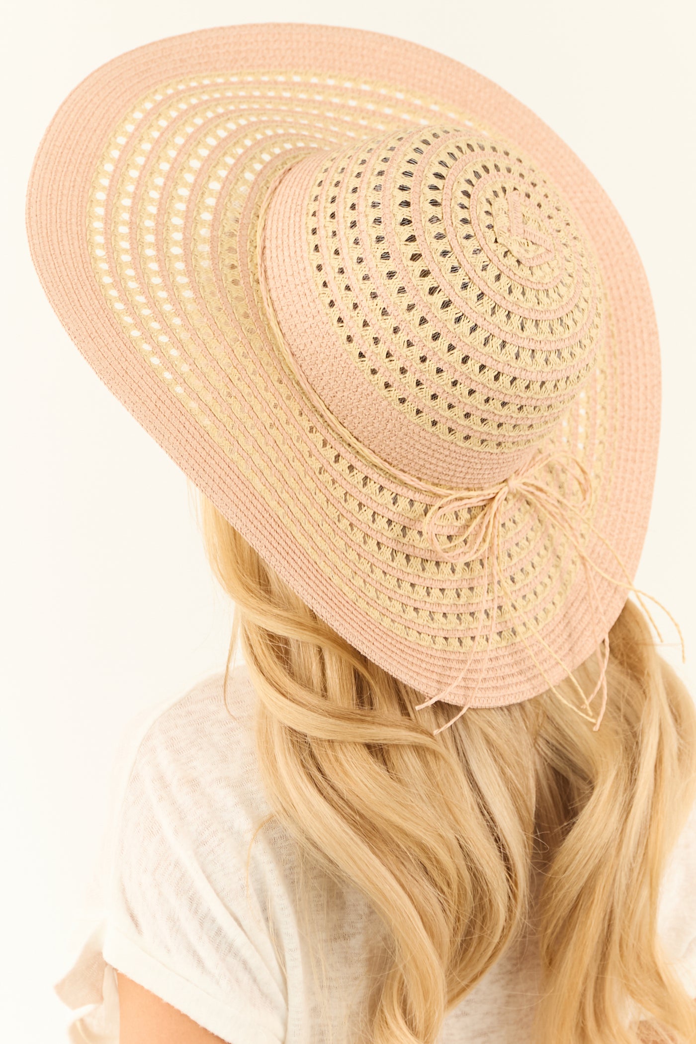 Dusty Blush and Beige Stripe Pattern Straw Sun Hat