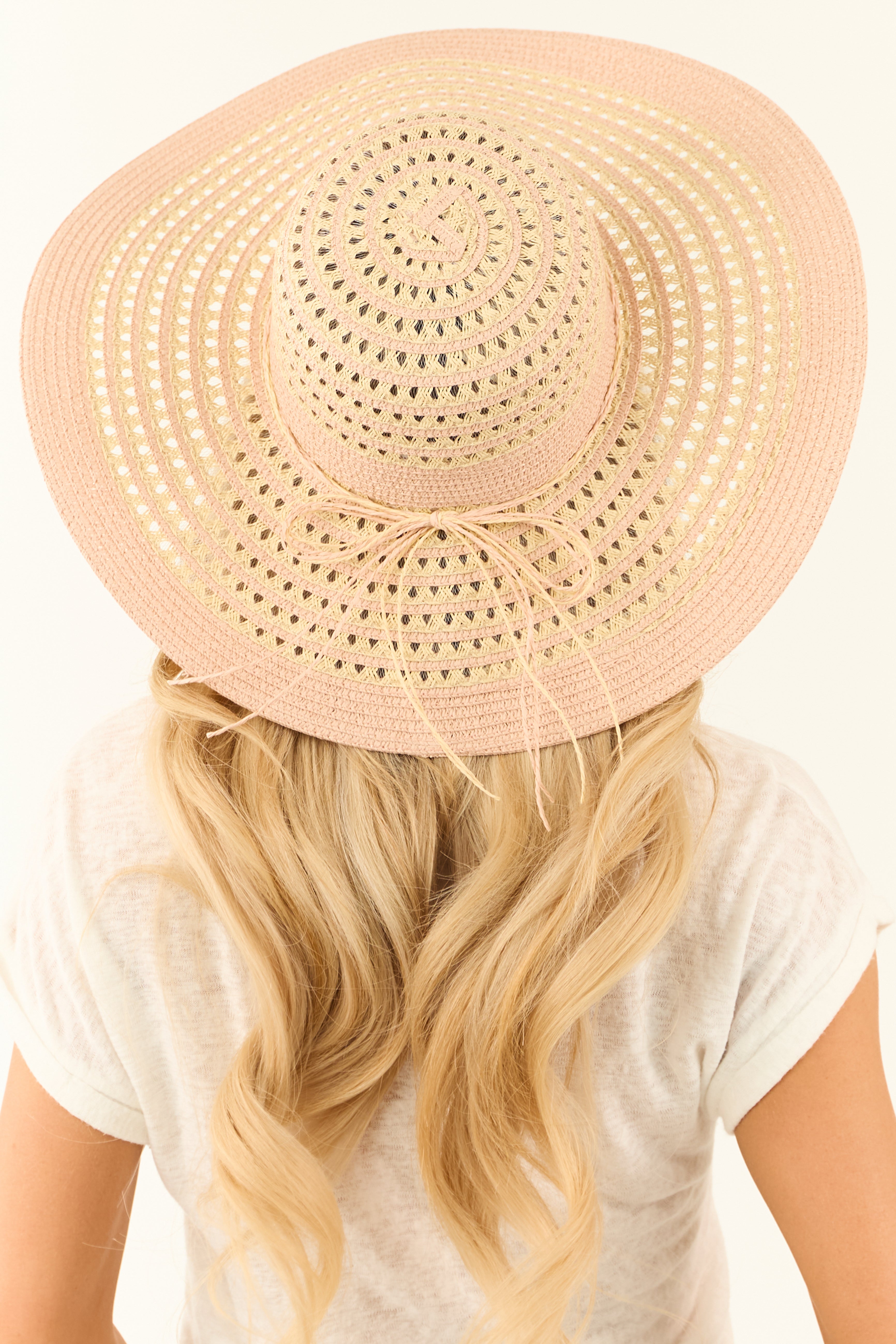 Dusty Blush and Beige Stripe Pattern Straw Sun Hat