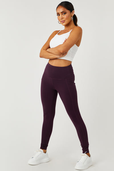 Eggplant Cotton Leggings with Pockets front 1 07272023 grande