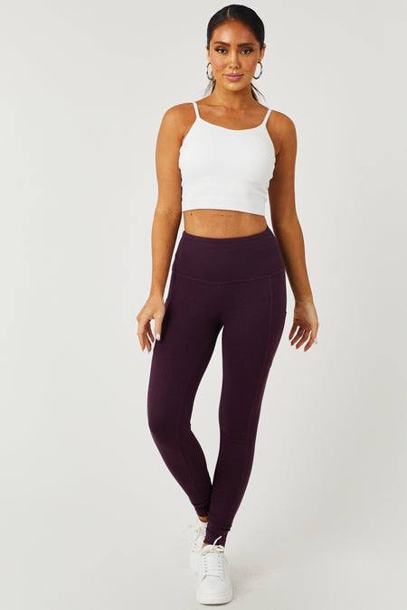 Eggplant Cotton Leggings with Pockets