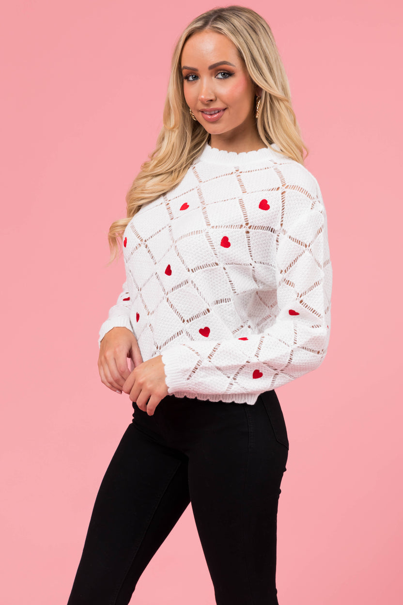 Eggshell Heart Embroidered Crochet Sweater