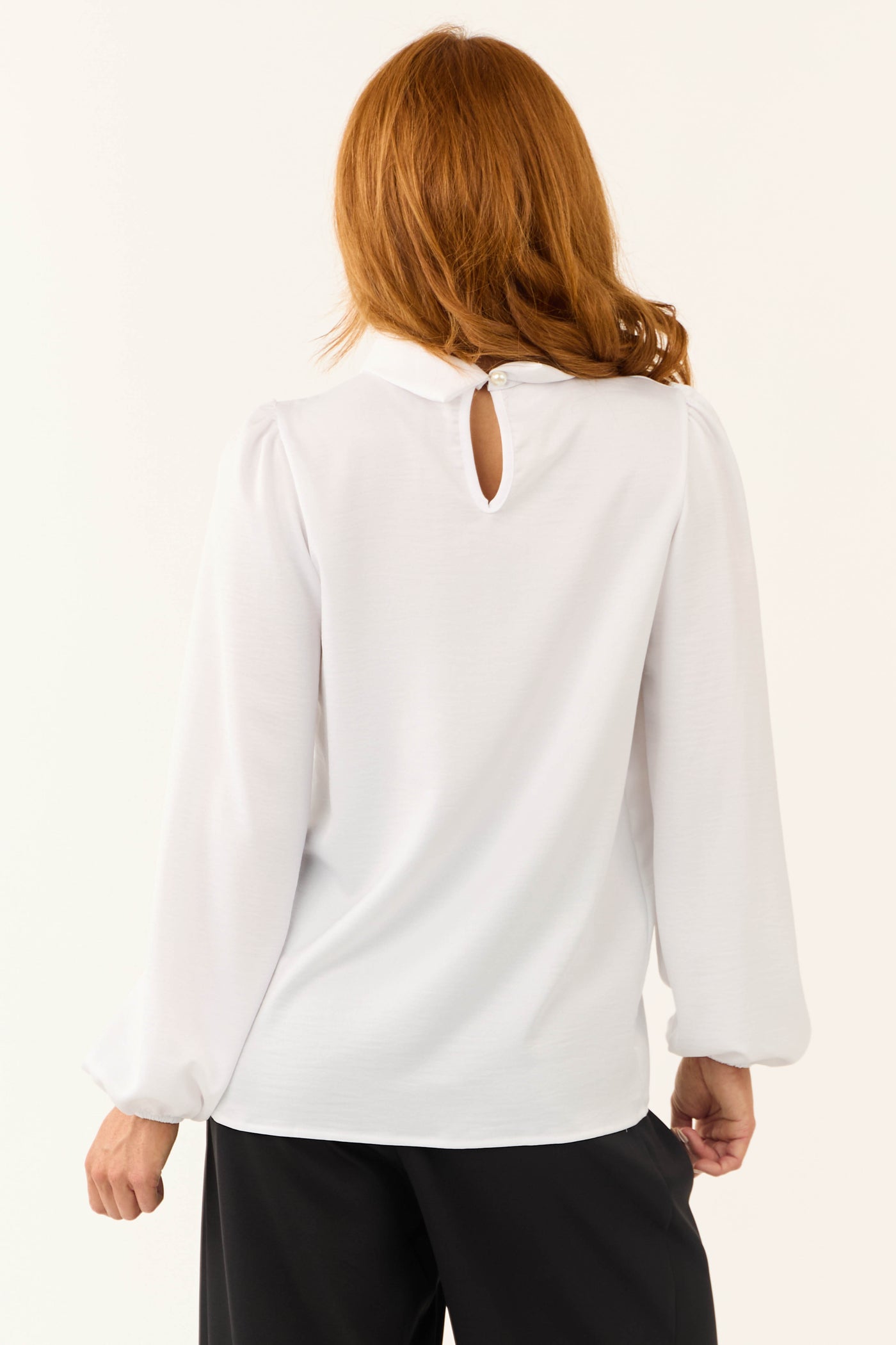 Eggshell Satin Faux Tie Front Blouse