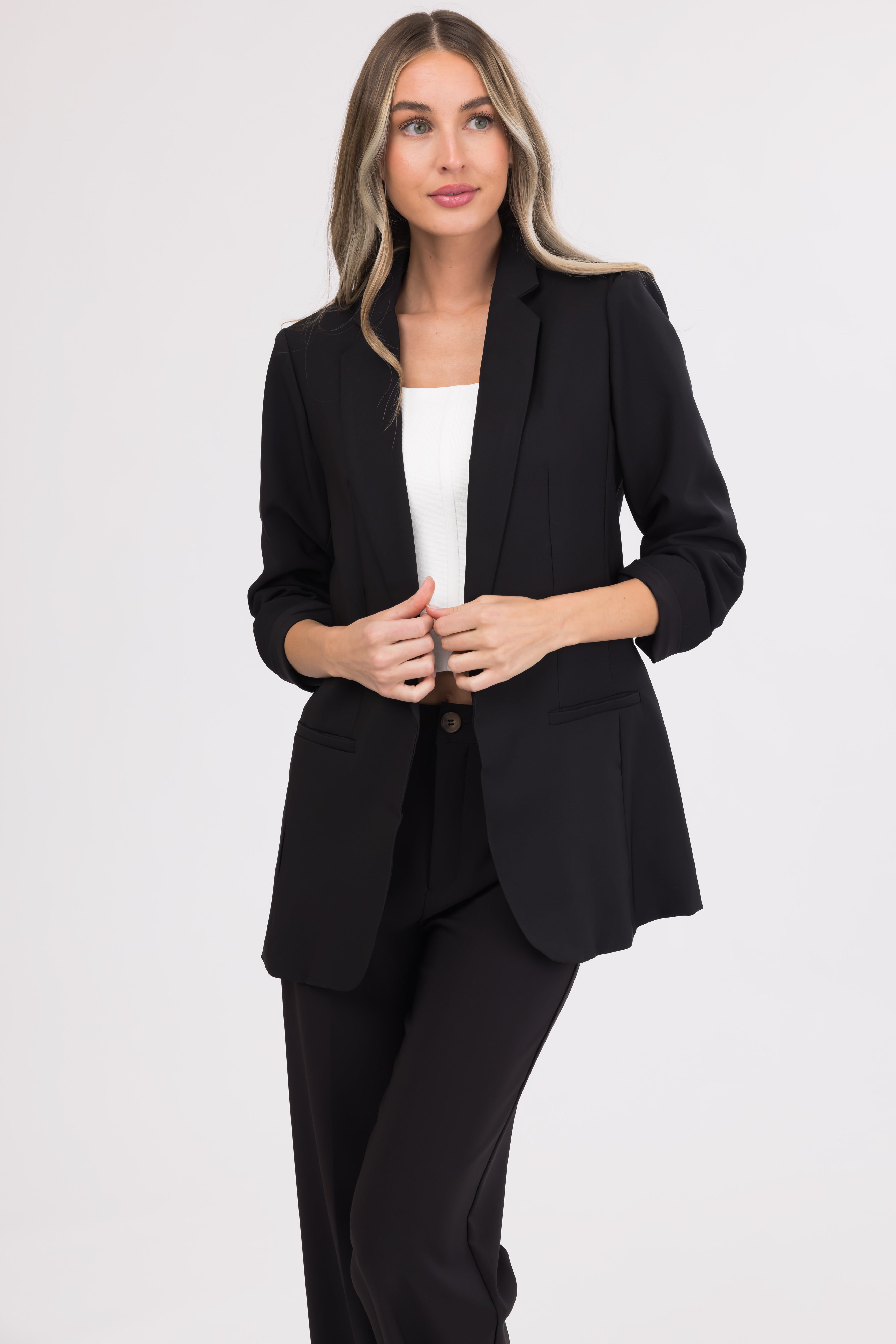 Emily Black Longline Open Blazer