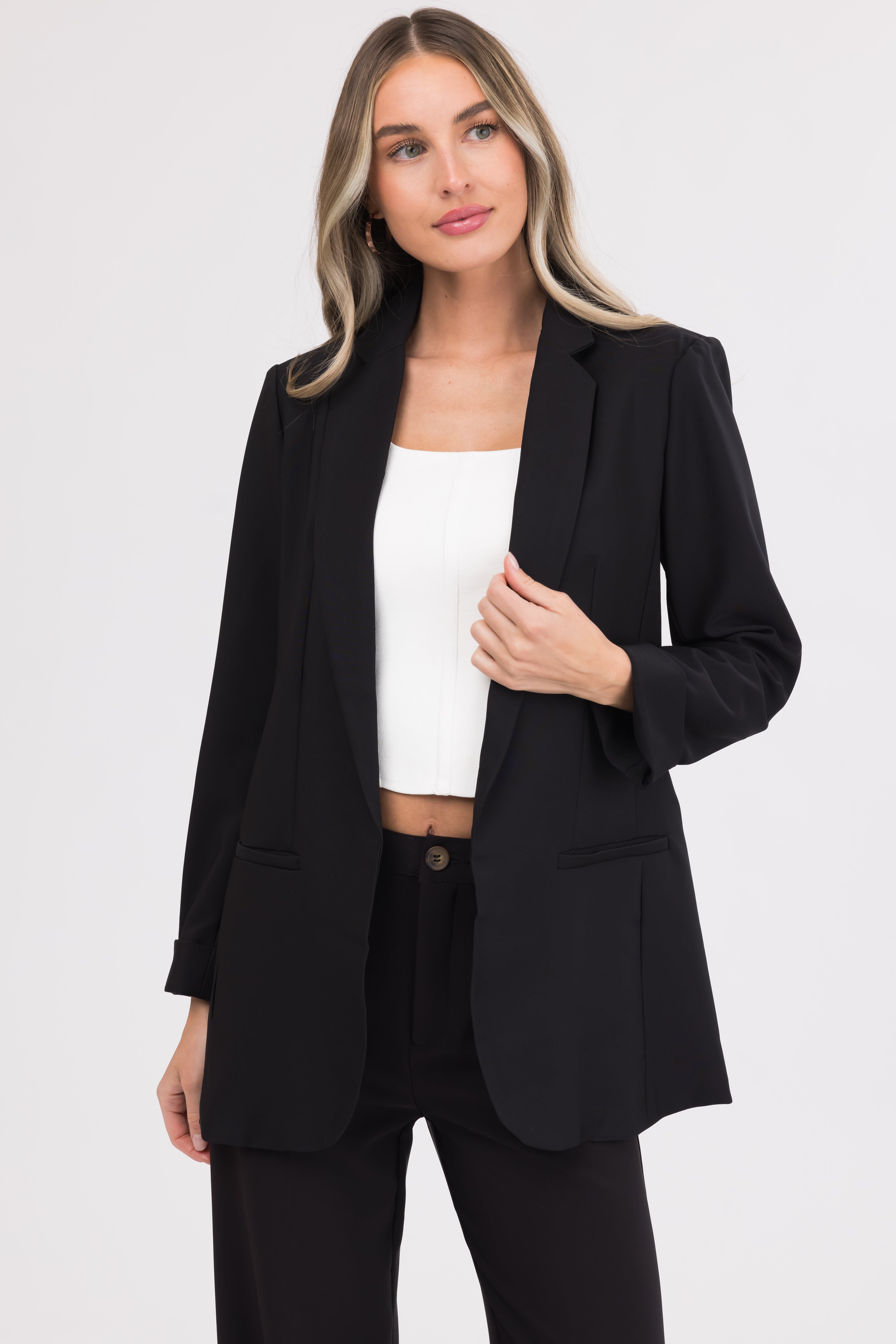 Emily Black Longline Open Blazer