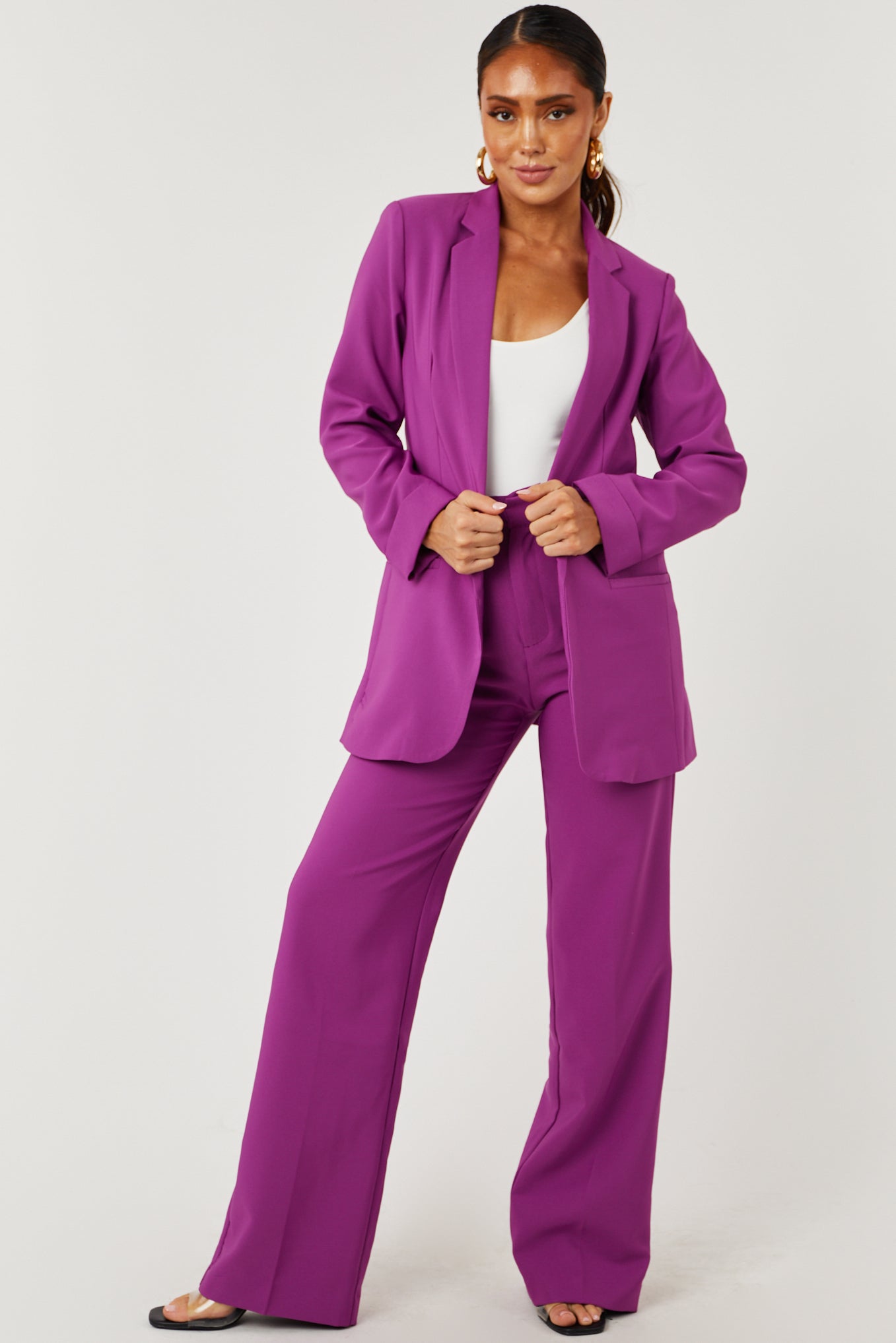 Emily Boysenberry Longline Open Blazer