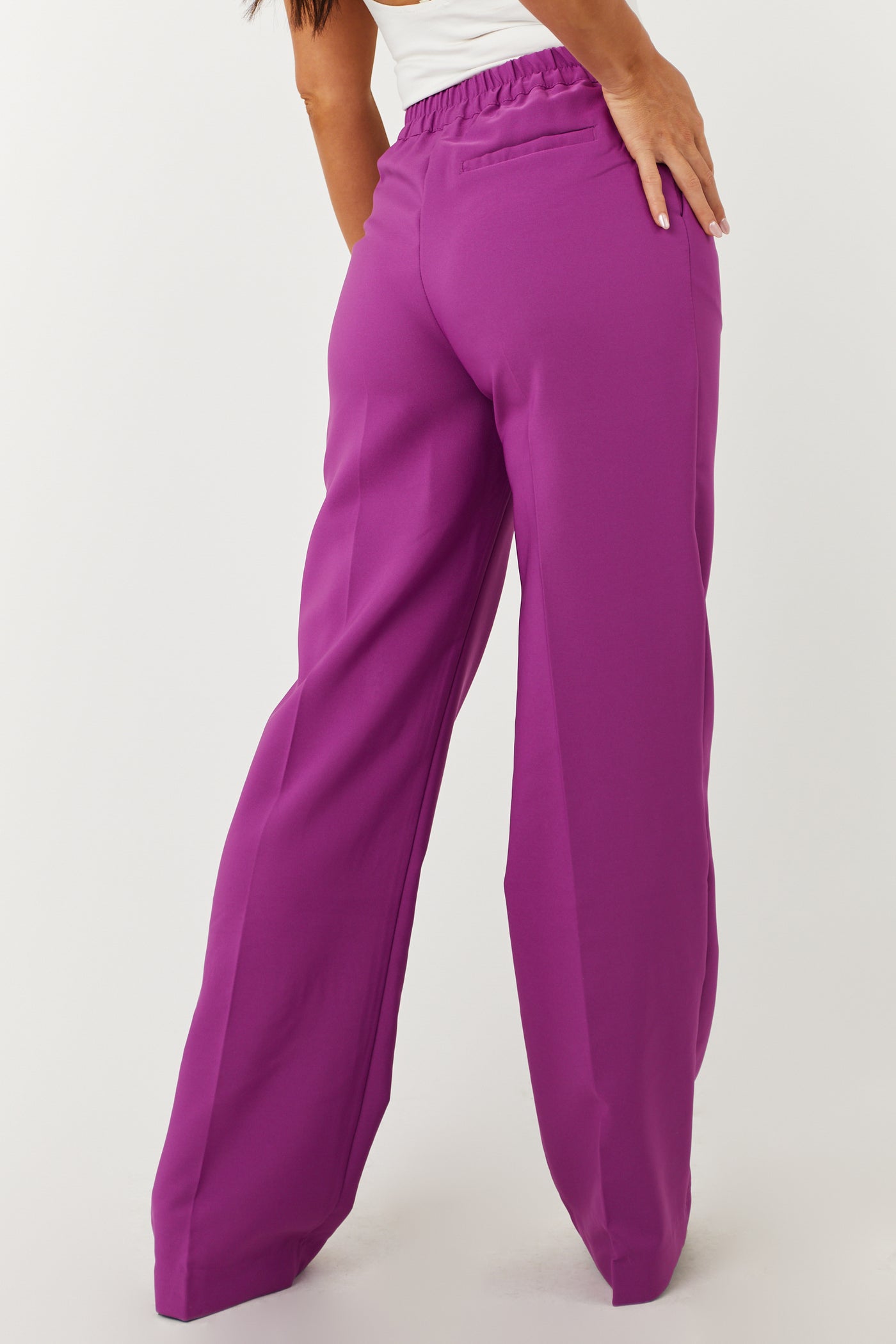 Emily Boysenberry Wide Leg Elastic Waist Woven Pants