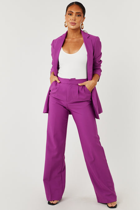 Emily Boysenberry Wide Leg Elastic Waist Woven Pants