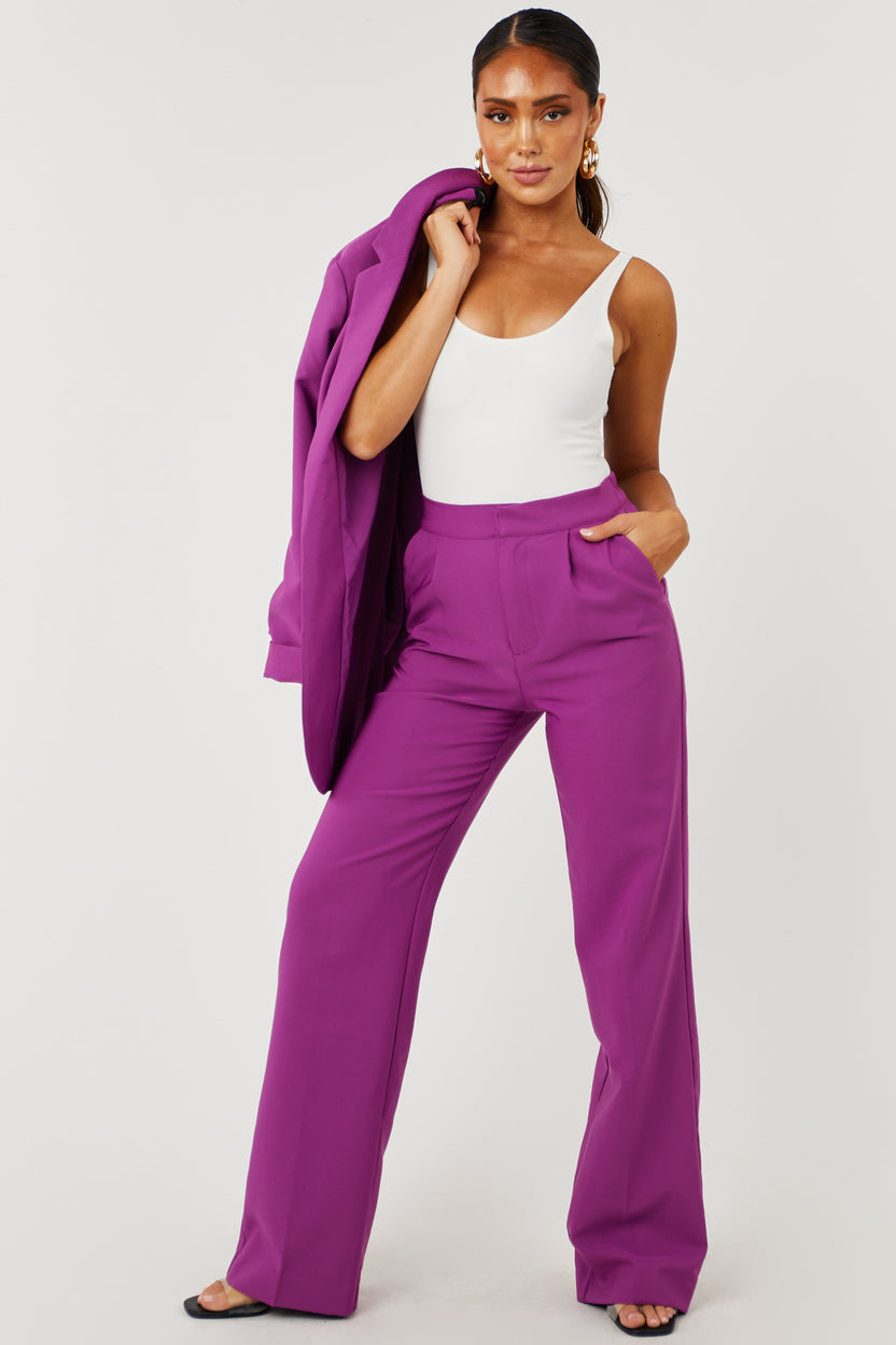 Emily Boysenberry Wide Leg Elastic Waist Woven Pants