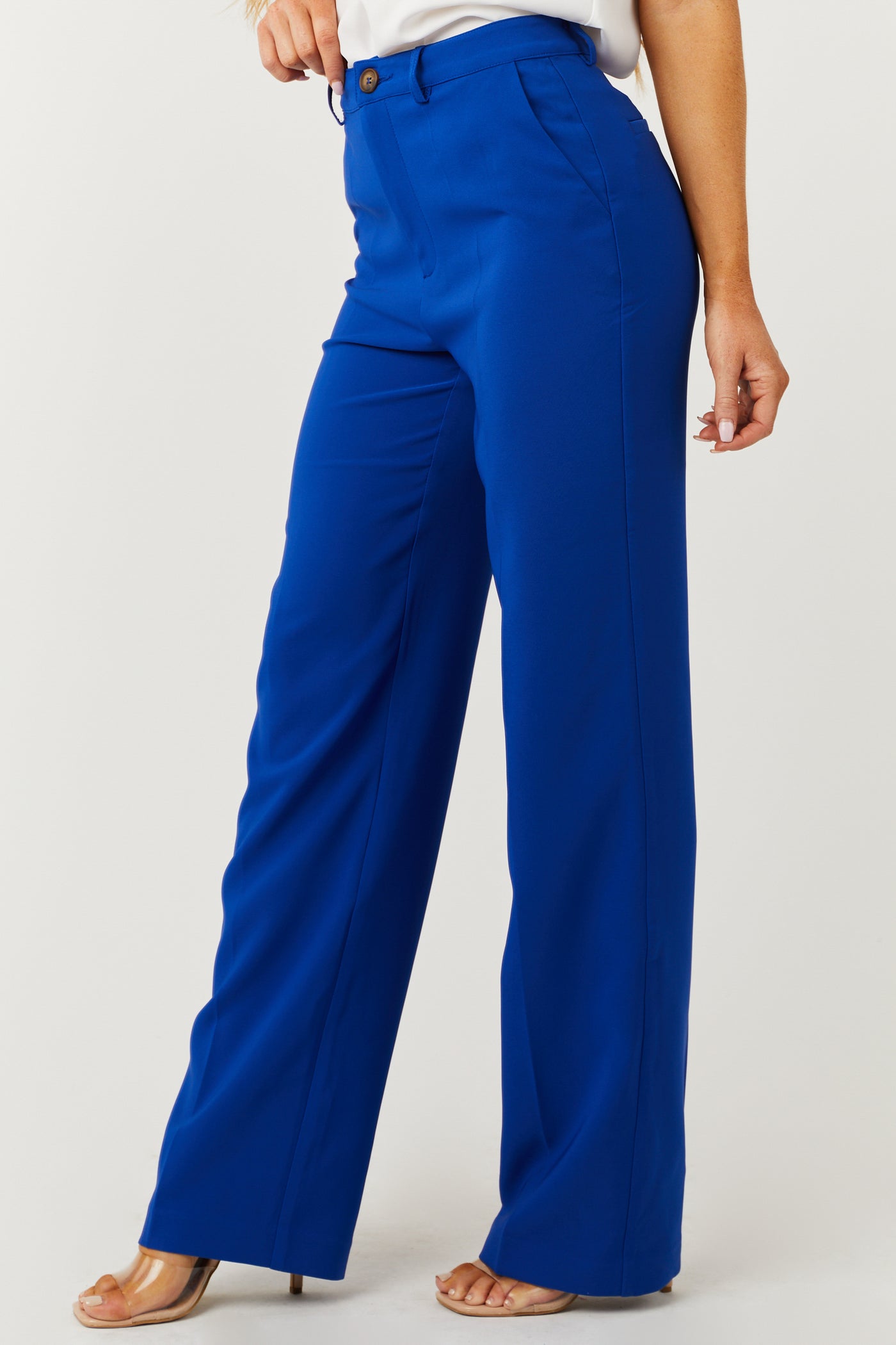 Casual Plain Straight Leg Royal Blue Women's Pants (Women's)
