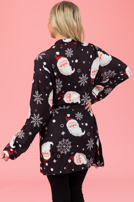 Faded Black Santa Print Soft Mid Length Robe