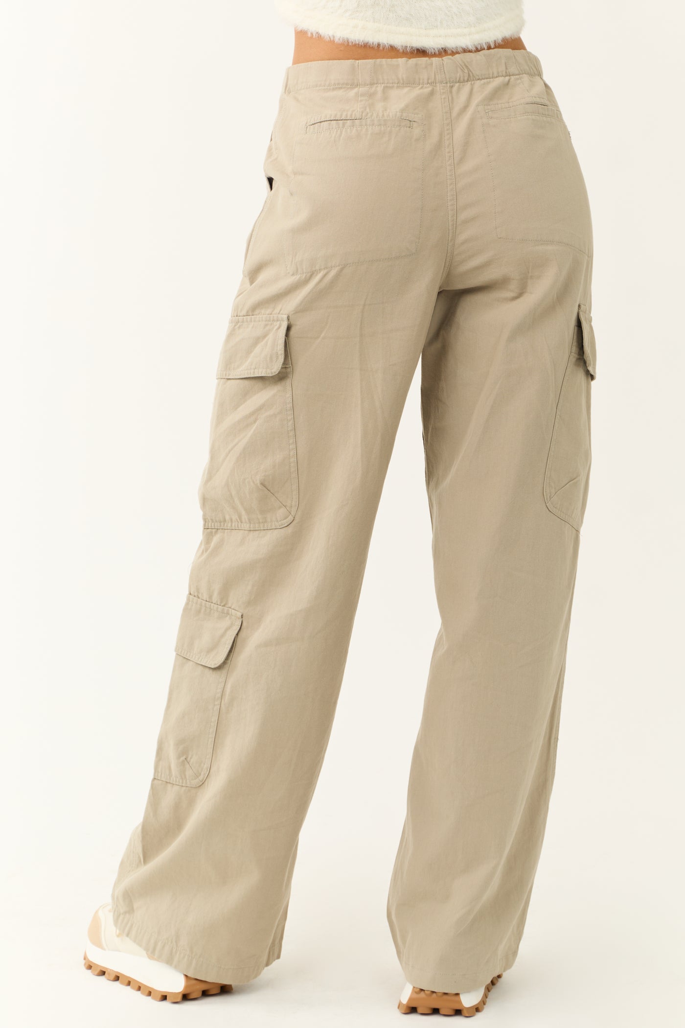 Faded Olive Mid Rise Wide Leg Cargo Pants